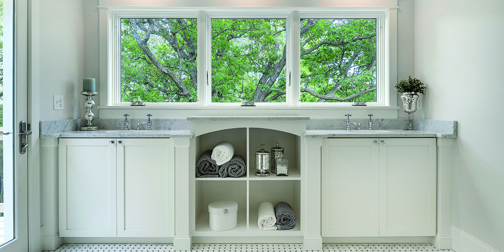 Marvin Elevate Interior Bathroom featuring Elevate Casement Narrow Frame and Awning in Cashmere